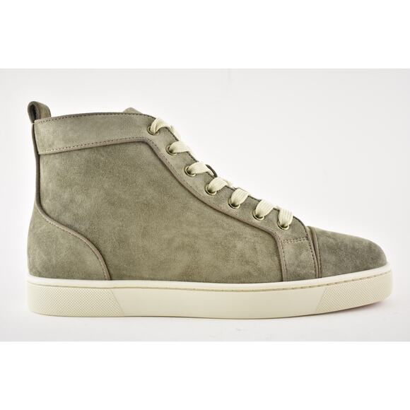 Christian Louboutin Mens Louis Orlato Flat Poivre Vert Suede High Sneaker 40 7 - Picture 2 of 12